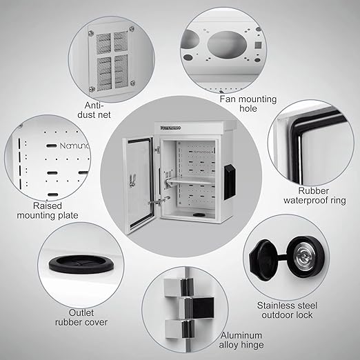 Outdoor Electrical Box, Cold-Rolled Steel Plate, Aluminum Alloy Back Beam, One-Piece Ventilation Design, IP65 Waterproof, Wall/Pole Mounted (17.8" x 13.8" x 8")