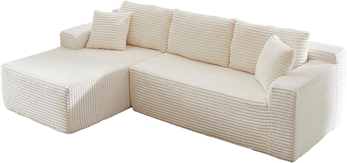 Modular Cloud Sectional Couch with L-Shape Chaise,Modern Upholstered Couches with Deep Seat,Corduroy Sponge Compressed Sofa for Living Room,No Assembly Required (Off White)