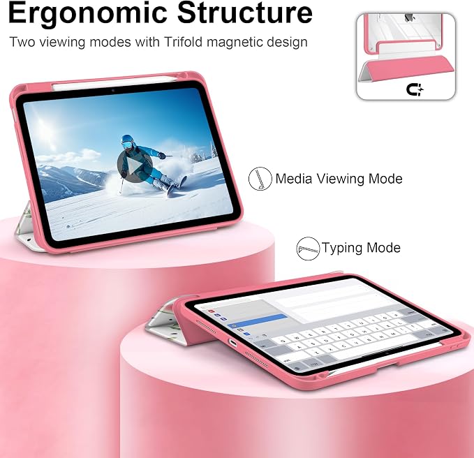 Case for iPad Pro 11 inch M5 2025 /M4 2024 Blue Ribbon Stripe | Blue Ribbon Stripe Folio Case with Clear Back Pencil Holder Trifold Stand and Auto Sleep/Wake for Preppy Aesthetic Users