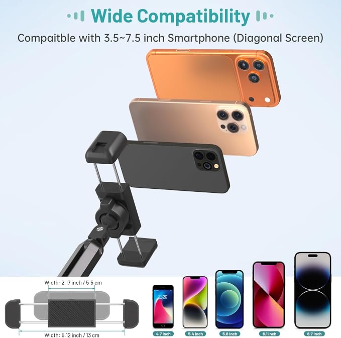 Wall Mount Phone HolderPhone Holder for Desk Bed3-Stage Aluminium iPhone StandFoldable Extendable Arms Heavy Duty Drilling BaseCompatible with 3.5~7.5 iPhone/HTC/LG/Huawei/Galaxy/Smartphones