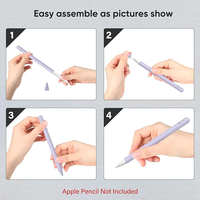 Fintie Silicone Sleeve for Apple Pencil Pro & Apple Pencil 2nd Generation, Light Pen Skin Case Cover Soft Protective Grip Holder with 2 Nib Covers Accessories, Lilac Purple