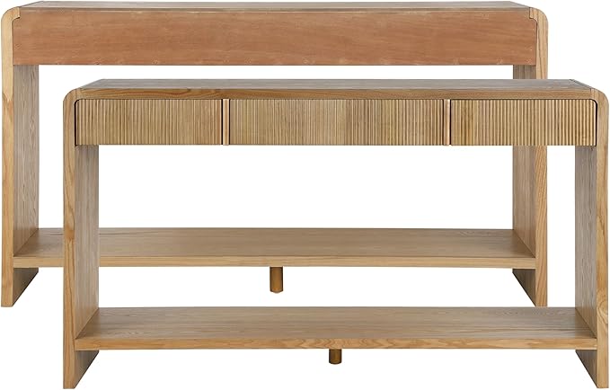 Modern Fluted Entryway Console Table 59’’ Long Entry Sofa Table with Drawers & Storage Shelf for Living Room Entrance Hallway, Easy Assembly, Brown