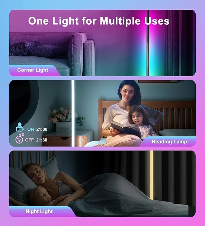 LED Floor Lamp, Corner Lamp Compatible with Alexa, Set of 2 Corner Floor Lamp with Music Sync, Controlled Synchronously or Individually