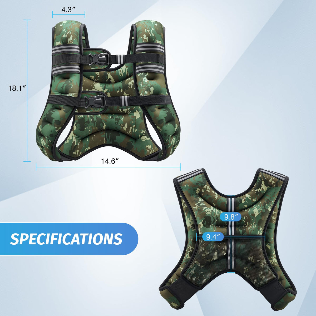 ZELUS Weighted Vest, 6lb/8lb/12lb/16lb/20lb/25lb/30lb Weight Vest for Men Women with Storage Pocket Reflective Strips for Workout Strength Training Running Muscle Building, Green Camo (30 lb)