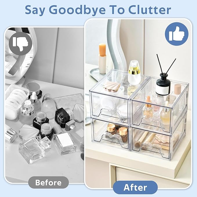 Plastic Drawers Storage, 8 Pack Clear Stackable Storage Drawers, Acrylic Storage Bins with Drawers for Fridge Organizers, Small PlasticDrawers Stackable for Makeup Organizers Cosmetic Display