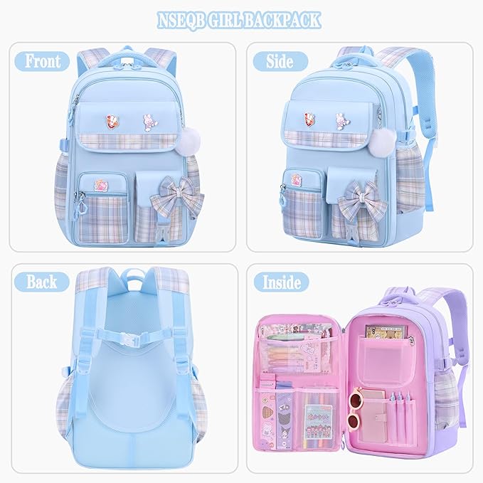 Girls Backpack,Kids School Backpack With Lunch Box Pencil Case Set,Cute Childrens Schoolbag For Girls