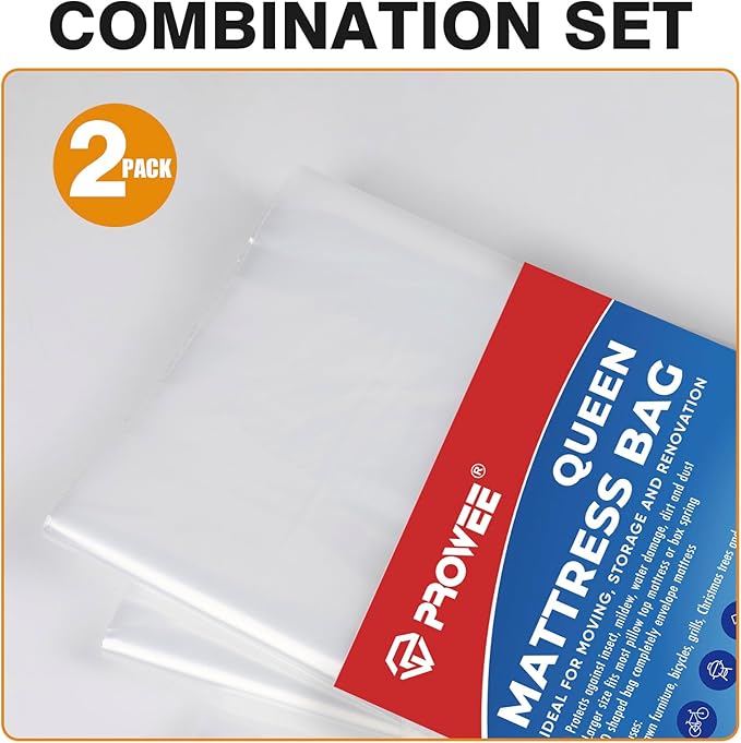 2 PK Twin Mattress Bags for Moving, Waterproof & Tear-Resistant Plastic Mattress Bag for Storage, Disposal & Moving Supplies