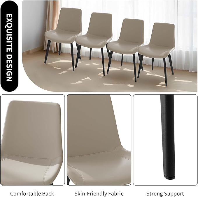 Dining Chairs, Modern PU Leather Dining Room Chair with Sturdy Metal Legs, Upholstered Seat Dinner Chairs Accent Side Chairs for Indoor Kitchen Living Room Restaurant Cafe (Cream, Set of 8)