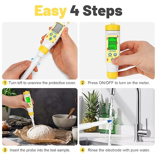 ORAPXI Digital pH Meter for Food Fermentation and Canning, Smart Food pH Tester with High Accuracy Spear Probe for Sourdough, Salsa and Hot Sauces, pH Test Pen with ATC for Solid and Liquid