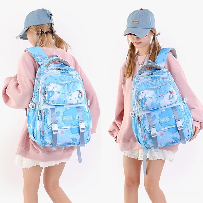 Backpack for Girls Kids Backpacks with Lunch Box Elementary Middle High School Backpacks Students Bookbag Set School Bags for Teens Girls (Sky Blue)