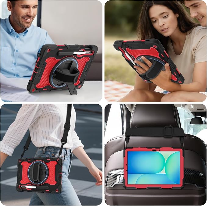 Galaxy Tab S10 Lite/S10 FE/S9 FE 5G/S9 Case 10.9/11 inch | with Screen Protector 360° Rotating Kickstand Hand/Shoulder Strap Heavy Duty Shockproof Cover S Pen Holder Kids Friendly