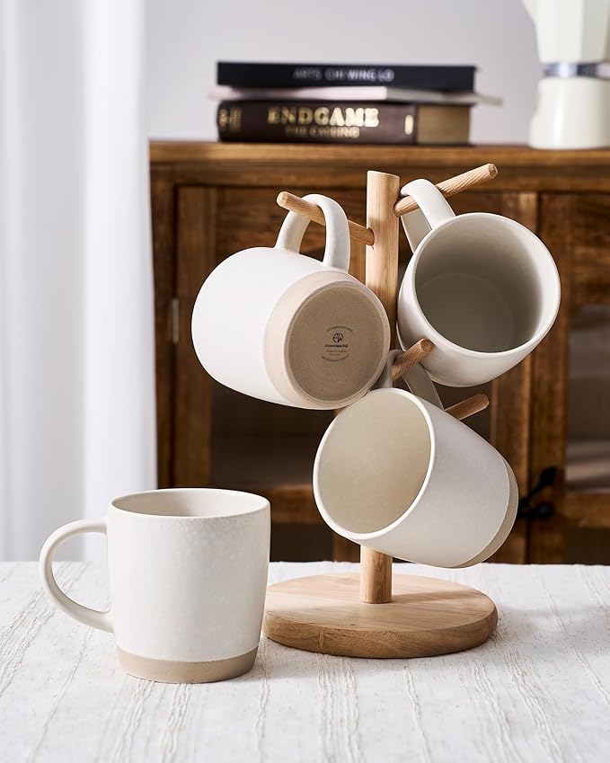 famiware Coffee Mugs Set of 6, Milkyway 13 oz Mug Set, Ceramic Cup Set with Handle for Coffee, Tea, Cocoa, Milk, Matte White + Matte Dark Charcoal
