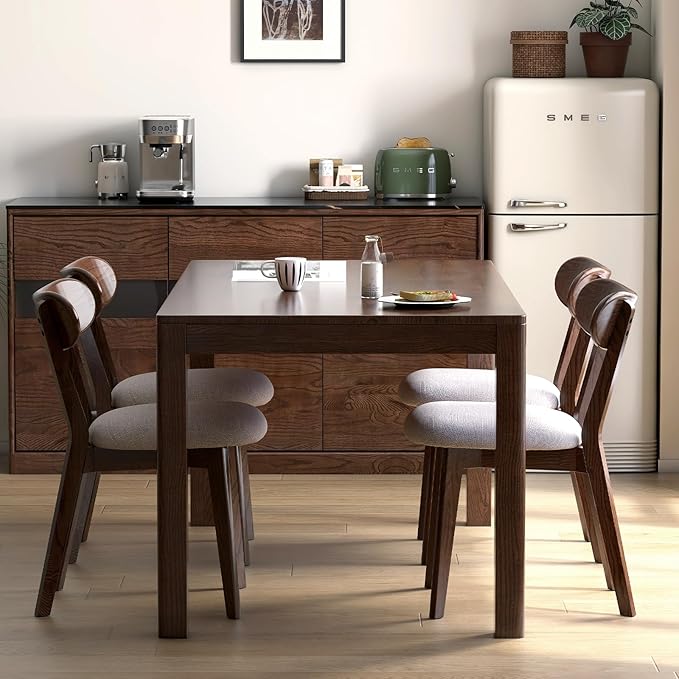Walnut Dining Chair,FAS-Grade North American Oak Construction with Grey Padded Fabric Seats, Comfortable Dining Chair for Kitchen & Dining Room, 400lb Capacity