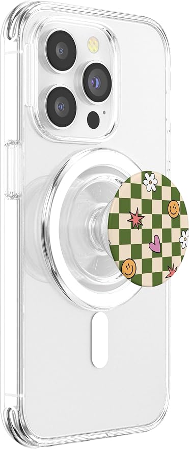 Green Checker Cute Doodle Pattern PopSockets Adhesive PopGrip