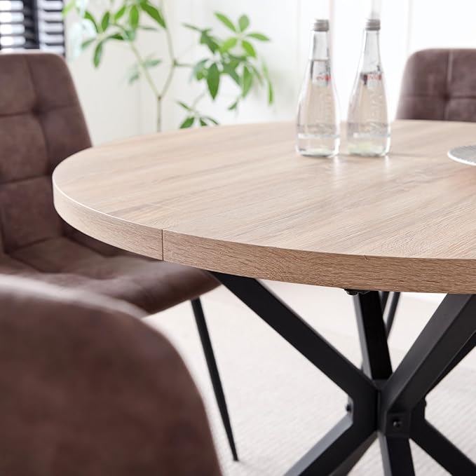 39" Round Dining Table Set for 4, Mid Century Kitchen Table with 4 Fabric Upholstered Dining Chairs for Apartment Living Room Space Saving