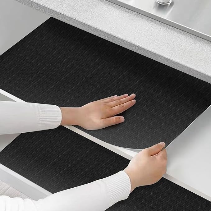 Shelf and Drawer Liner for Kitchen Cabinets Non-Adhesive, Strong Grip Non-Slip Thickened Cabinet Liners for Shelves, Waterproof Mats for Dresser Cupboard, Black, 12 in x 20 Feet