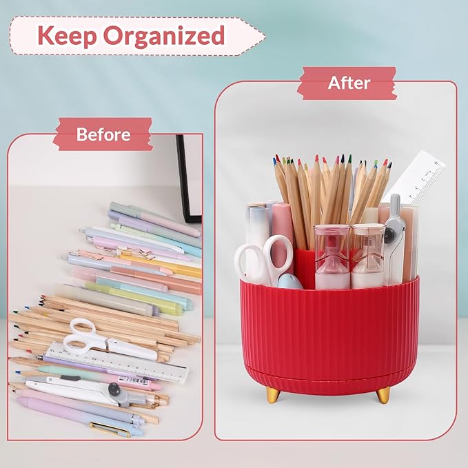 SKYDUE 360 Degree Rotating Desk Organizer, Dual-Purpose Pencil Pen Holder, Pen Organizer with 5 Slots, Pencil Cup for Office, School, Home