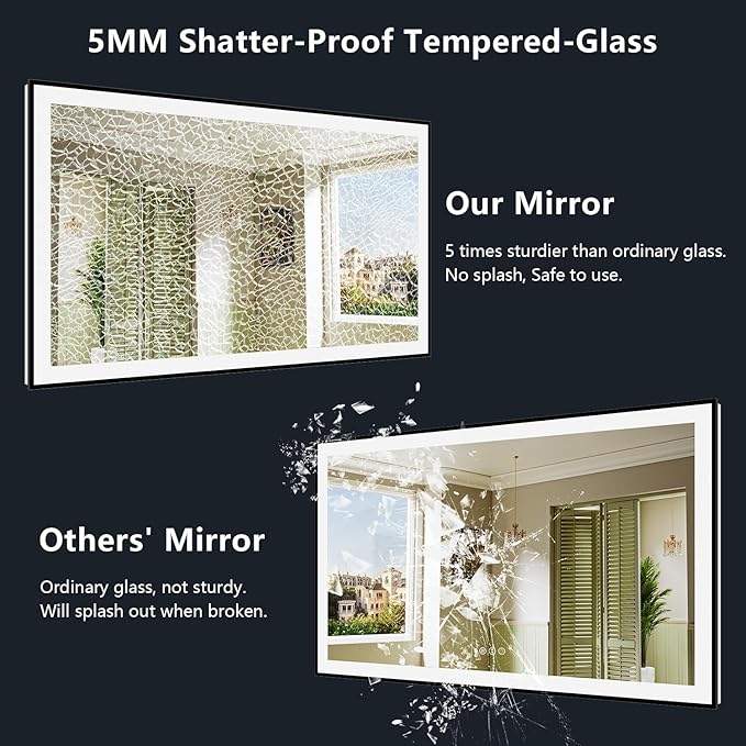 YEELAIT 88x38 Inch LED Bathroom Mirror with Lights (Front Lit and Backlit) Black Framed Lighted Vanity Mirror for Bathroom Wall Dimmable Anti-Fog Memory Tempered Glass Horizontal/Vertical