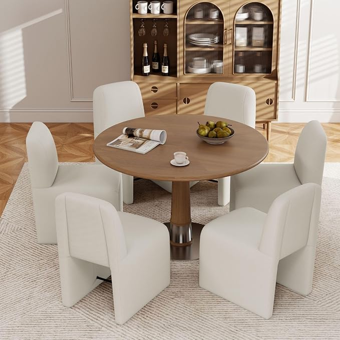 White Upholstered Chenille Dining Chairs Set of 2, Mid Century Modern Dining Room Chairs with Deep Seat & Curved Back, Armless Side Chair Comfy Kitchen Chairs for Living Room/Kitchen