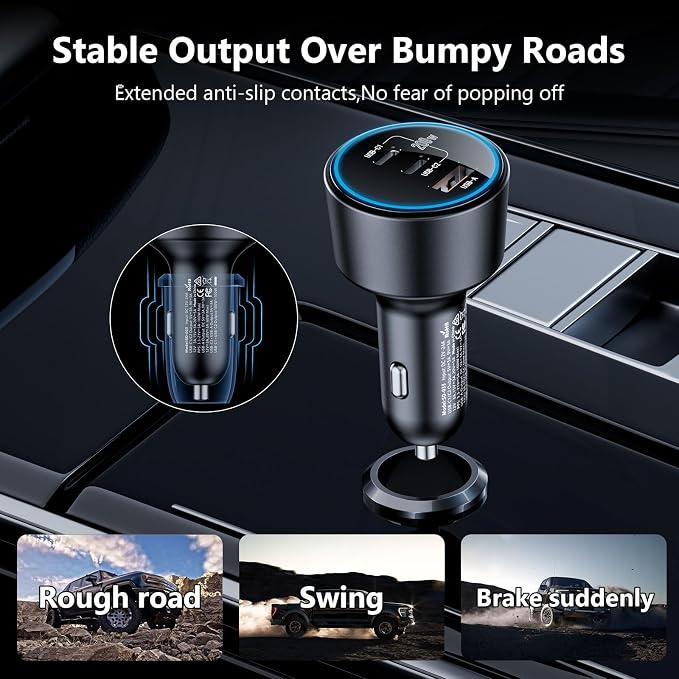 USB C Car Charger Fast Charging 200W Dual PD 100W Type C Car Charger, | PD3.0/QC4.0/PPS Cigarette Lighter Adapter for iPhone 16/15/14/13/12 Galaxy S22/S21 Ultra MacBook Laptop etc