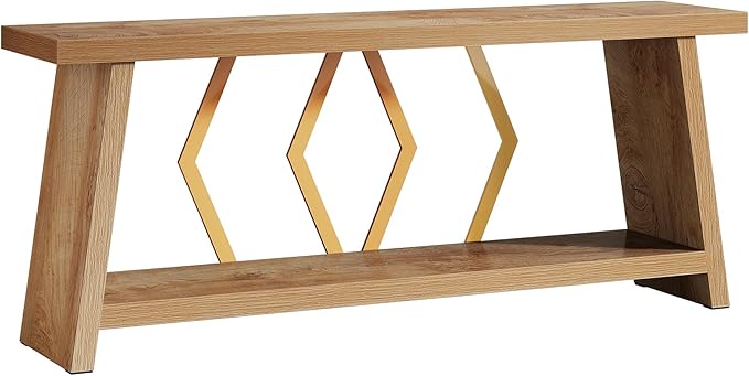 Tribesigns 70.86-Inch Extra Long Console Table for Living Room, 2-Tier Sofa Table Behind Couch with Storage, Wooden Console for Entryway Hallway, Light Oak Brown