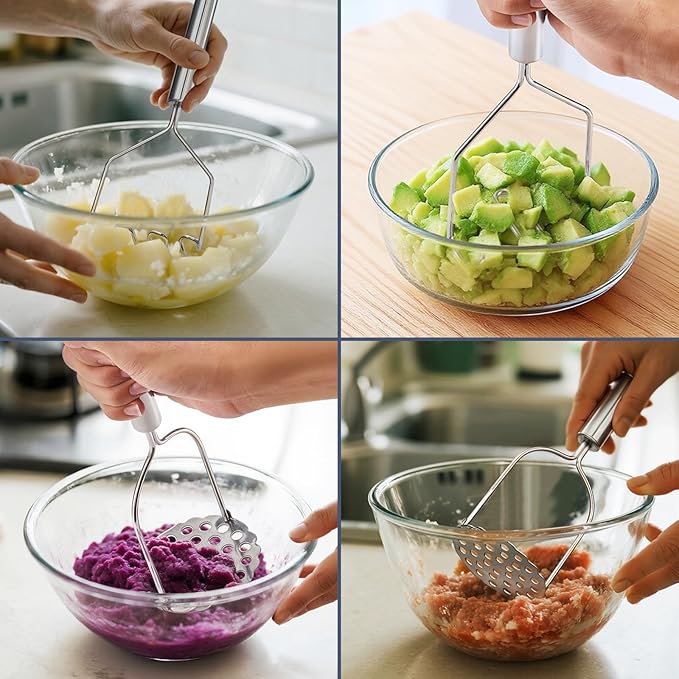 Maclia 2PCS Stainless Steel Mashed Potato Masher for Vegetable, Ground Beef