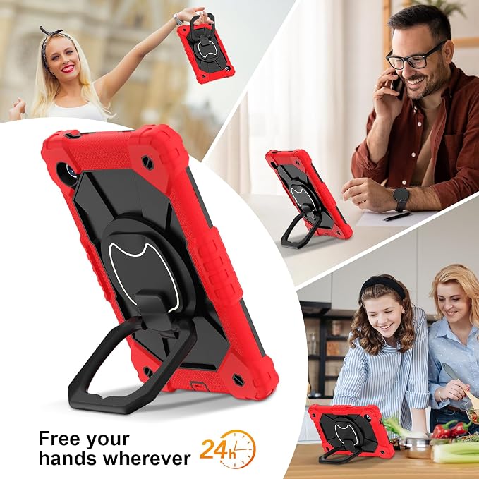 for Samsung Galaxy Tab A9/A11 8.7-Inch 2023/2025 Case.【NO A9+ Plus】 360 Rotating Stand Shoulder Strap Heavy Duty Shockproof Protective Silicone Case (Black)