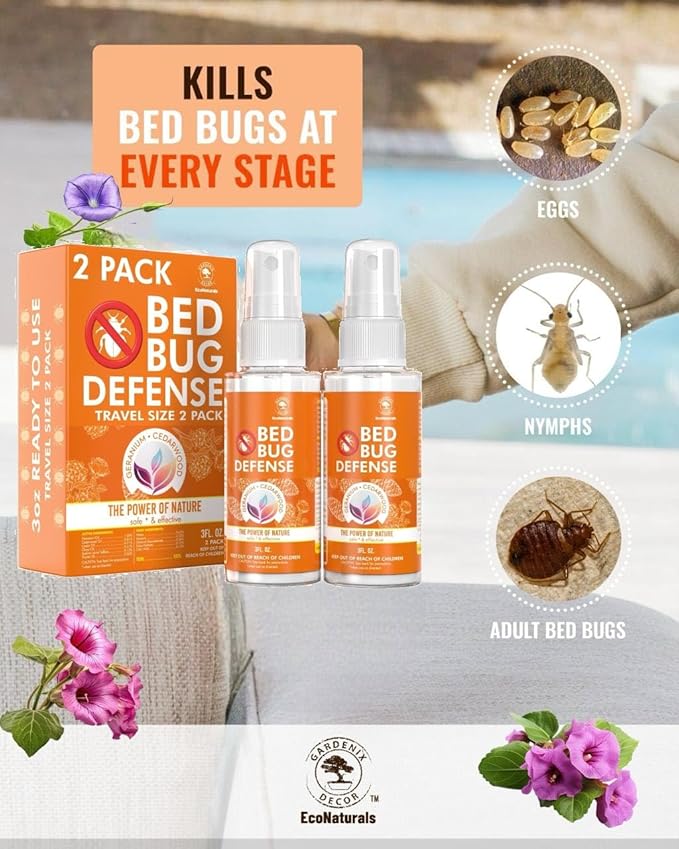 All Natural Bed Bug Spray - Non-Toxic Bed Bug Killer - 2 Bottle Value Bed Bug Spray Travel Size - Fast-Acting Bed Bug Killer | Kills Fleas and Mites