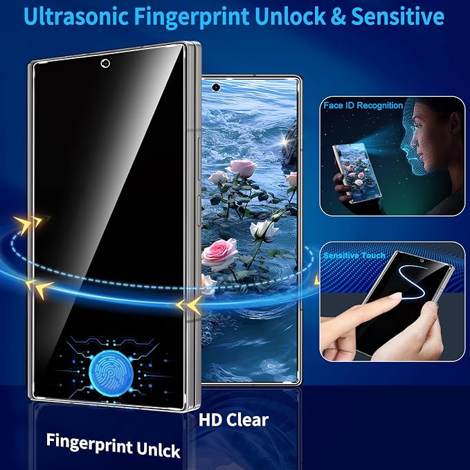 3 Pack Privacy Screen Protector for Samsung Galaxy Z Fold 8 Tempered Glass + 2 Pack Camera Lens Protector True 25°Anti Spy 9H Hardness Fingerprint Unlock Case Friendly Bubble-Free