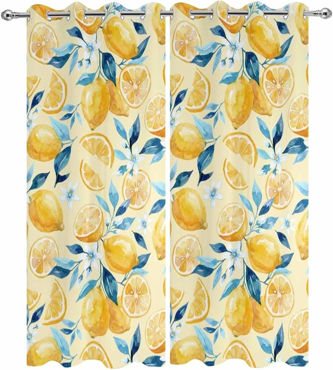 Lemon Outdoor Curtains for Patio Lemon Leaves Summer Plants Begin Waterproof