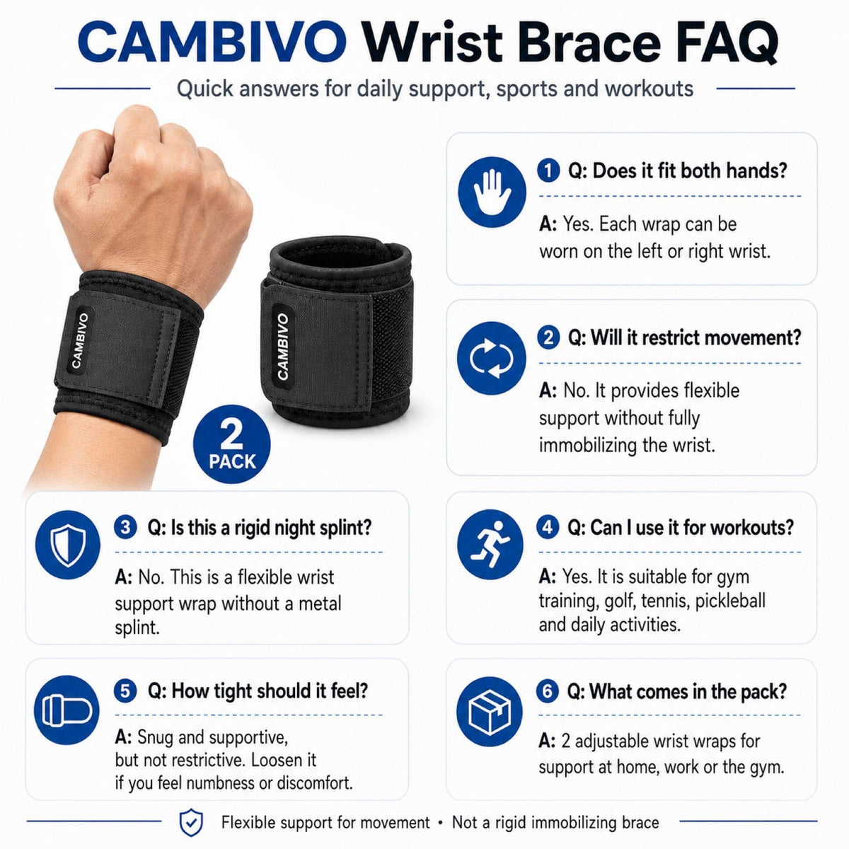 CAMBIVO 2 Pack Wrist Brace for Carpal Tunnel with wraps, Black