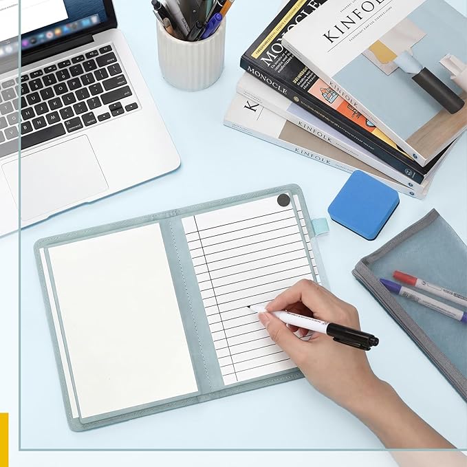 6 Sides Dry Erase Notebook Portable Whiteboards Notebook Small Reusable College Ruled Lined Board Folding Mini Travel Dry Erase White Board for Office Study(Haze Blue,A6: 5 x 7 Inches)
