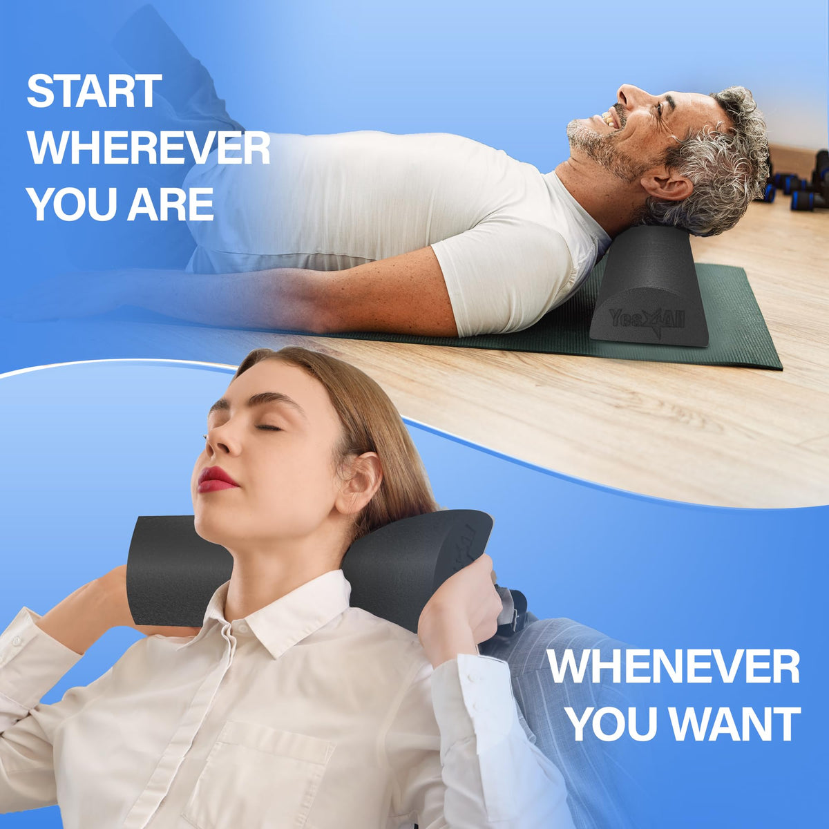 Yes4All Half Foam Roller, PE Material, Medium Firm, Back Roller for Stretching, Mobility, Yoga & Pilates, Black, 12 Inch