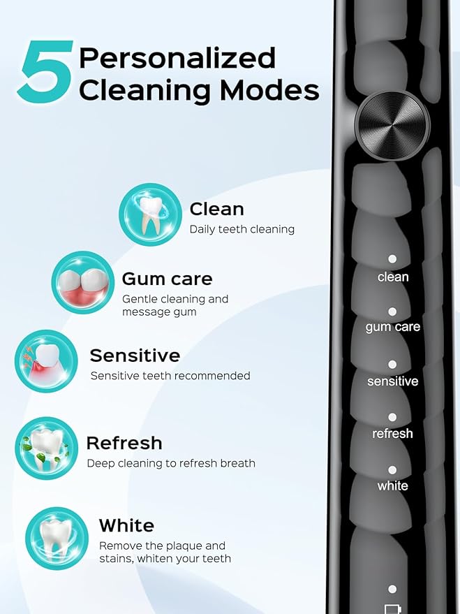 COSLUS Sonic Electric Toothbrush for Adults: 47000 VPM for Deep Cleaning & Whitening with Travel Case - 5 Modes for Sensitive Teeth & Braces, Wireless Charging, 6 Brush Heads, Black & Pink (2PCS)
