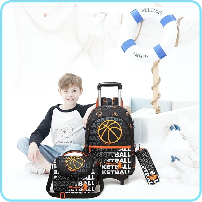 Rolling Backpack for Kids 8-12 Boys Backpack with Wheels for School Backpacks for Boys Kids Backpacks for Elementary Middle School Student