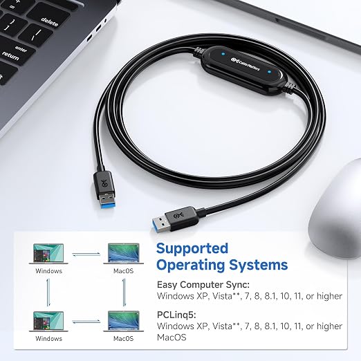 Cable Matters USB 3.0 Data Transfer Cable USB Transfer Cable 6.6ft | PC to PC Easy Computer Sync Software Key Included Works with Windows 11/10/8/7/Vista/XP Compatible with PCmover