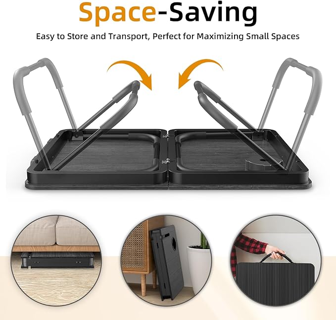 BUYIFY Foldable Laptop Bed Desk for Couch, Sofa - Large Lap Desk Tray Table with Cup Holder and Tablet Slot - Portable Notebook Stand for Eating, Writing, Studying and WFH -NEW-006