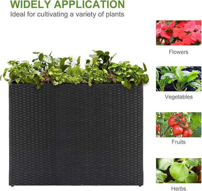 LEWIS&WAYNE Large Rectangular Block Planter Box Handmade Wicker Tall Planters for Outdoor Plants with Removable Liners Modern Planter for Indoor Outdoor Patio Deck - Black, 38''x11''x30''