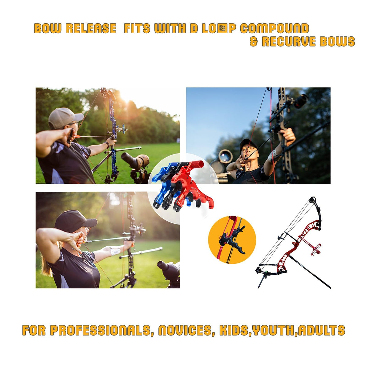 sntxmy Bow Release for Compound Bow, Archery Release Trigger, Compound Bow Release, Thumb Release. (4 Finger Bow Release, Red)