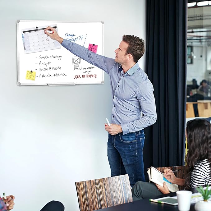 Lockways Dry Erase Board, 18 x 12 Whiteboard Dry Erase, Aluminum Frame White Board with 1 Eraser & 1 Pen Tray & 2 Markers & 4 Magnets