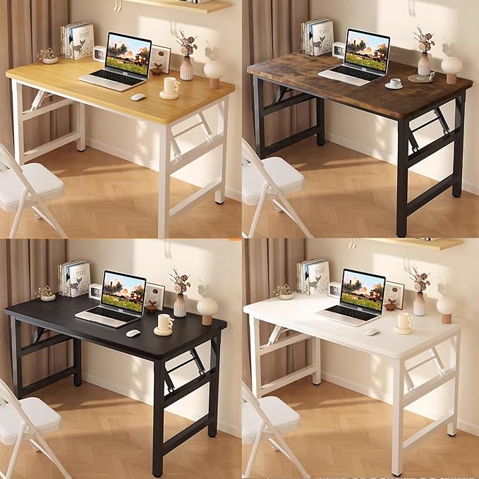 39.4 Inch Folding Table,Square Folding Desks for Small Space,Small Foldable Desk No Assembly,Black.