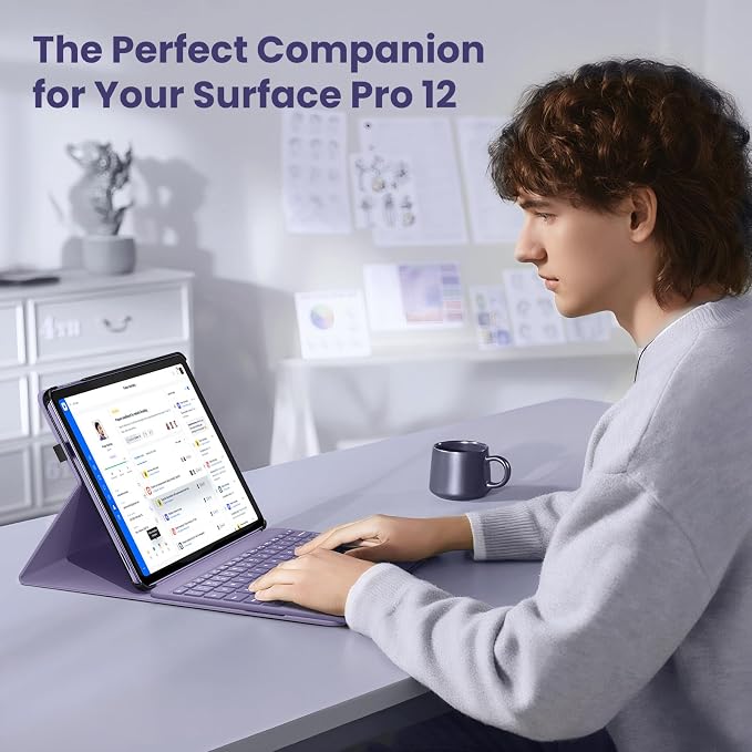MoKo Case for Microsoft Surface Pro 12 Inch 1st Edition 2025 Gray | Lightweight Protective Business Cover Multi-Angle Stand Pocket Stylus Holder Compatible with Type Cover Keyboard