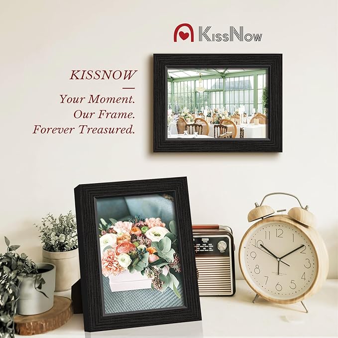 5x7 Picture Frame 4 Pack, Black Solid Wood Gallery Photo Frame, Wall Hanging or Tabletop Display