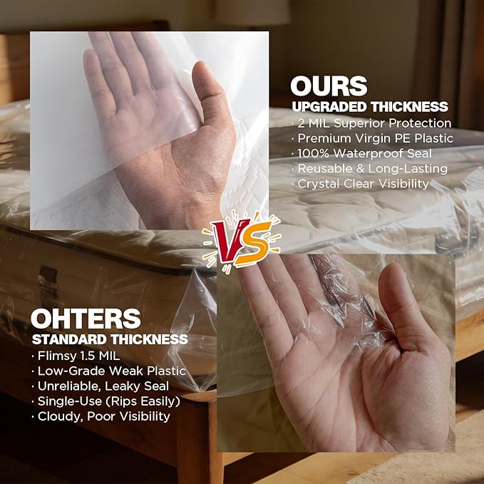2 Pack Mattress Bags for Moving & Storage - 107" x 78" x 14'' for King / Queen Size, Waterproof & Tear-Resistant, 2.0 MIL Heavy Duty Mattress Cover Moving Supplies