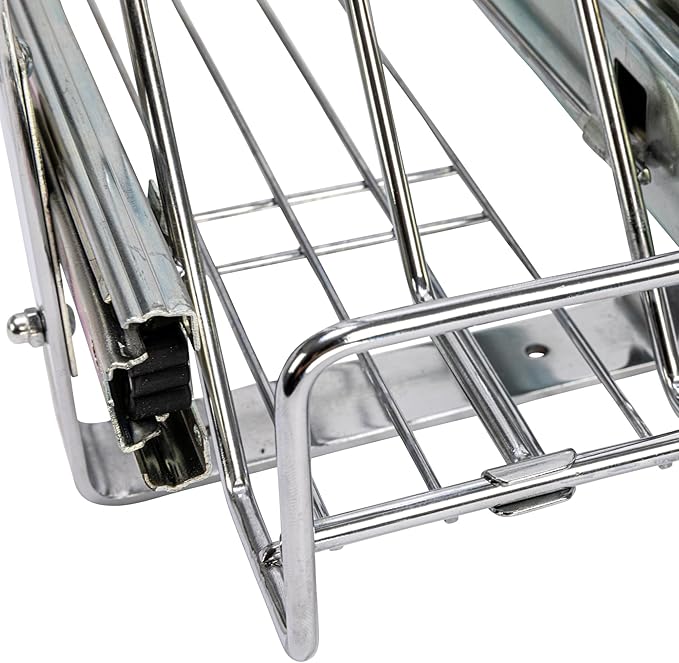 Household Essentials Glidez Multipurpose Chrome-Plated Steel Pull-Out/Slide-Out Storage Organizer for Cookware and Bakeware - 2-Tier Design - Fits Standard Size Cabinet or Shelf, Chrome