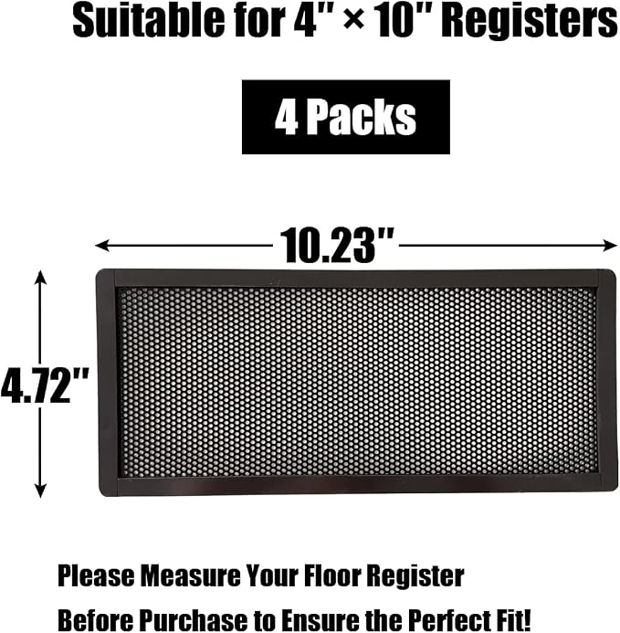 Floor Register Vent Cover- 4"x10" Magnetic Air Vent Screen Mesh Cover