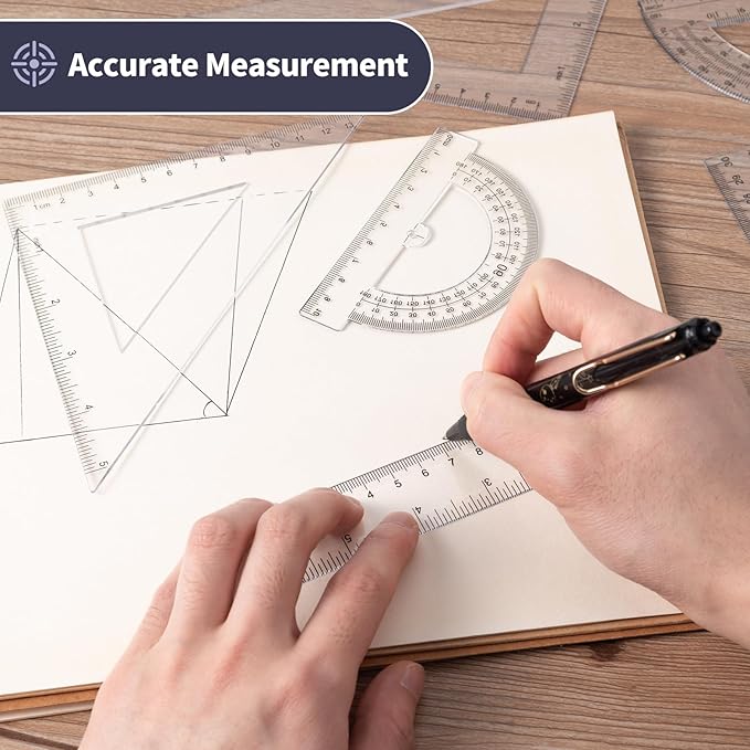 6-Piece Clear Math Geometry Set with 12-Inch and 6-Inch Rulers, 2 Triangles, 2 Protractors
