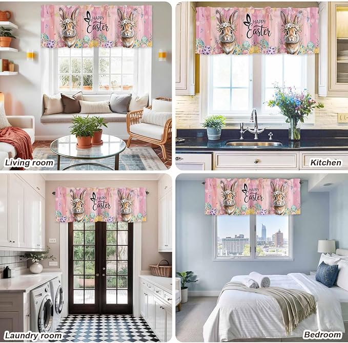 Easter Curtain Valances for Windows, Kitchen Valance Window Treatment, Spring