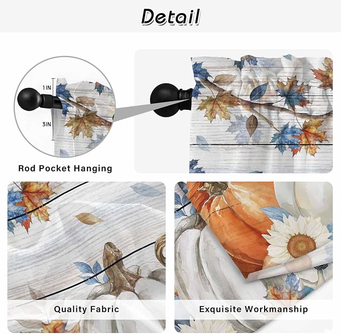 Thanksgiving Pumpkin Window Curtains 72 Inch Long 2 Panel Set, Rod Pocket Long