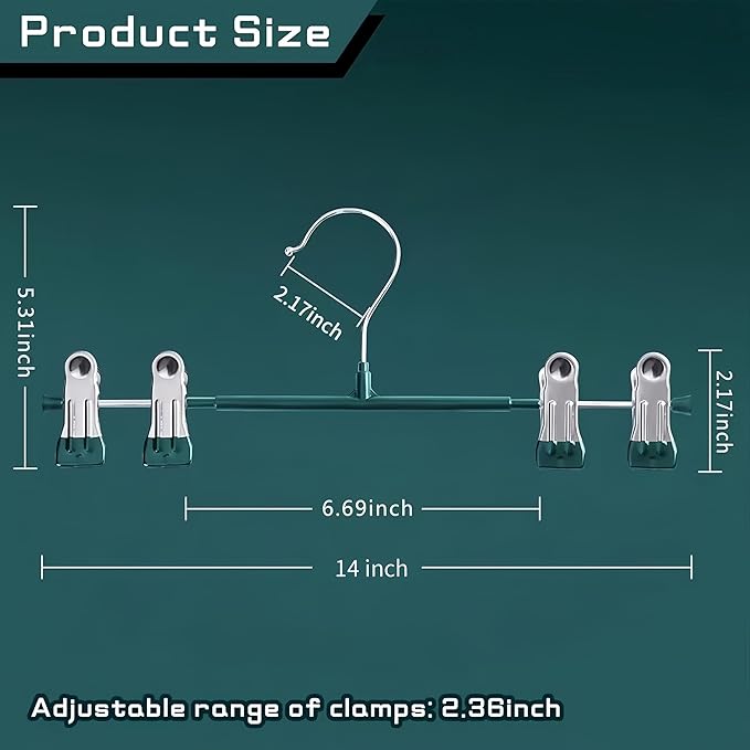 14Inch Pants Hangers with Clips 10 Pack Adjustable Skirt Hangers for Women Non-Slip Trousers Hanger for Jeans Shorts Clothes Hanger for Pants Heavy Duty Space Saving,Green